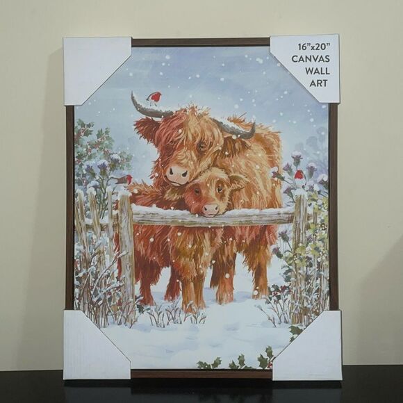 New Eccolo High land cow cattle farm barn canvas picture wooden frame wall art - Picture 1 of 4